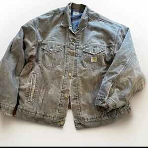 VTG Carhartt Trucker Jacket Fleece Lined XL 2X 90s Y2K Distressed THRASHED